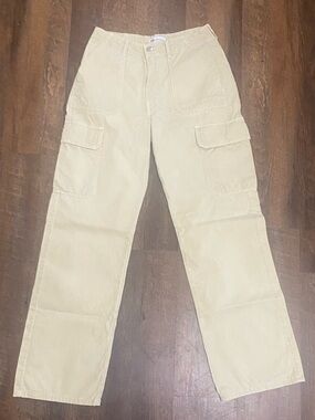ZARA Beige Solid Cargo Pants Women's 6 Cotton Twill Straight Leg